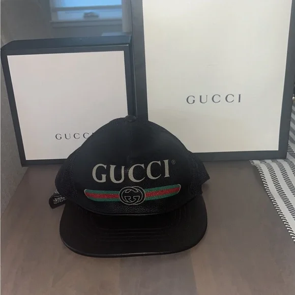 Gucci | Accessories | Authentic Gucci Black Leather Logo Hat  display picture 3